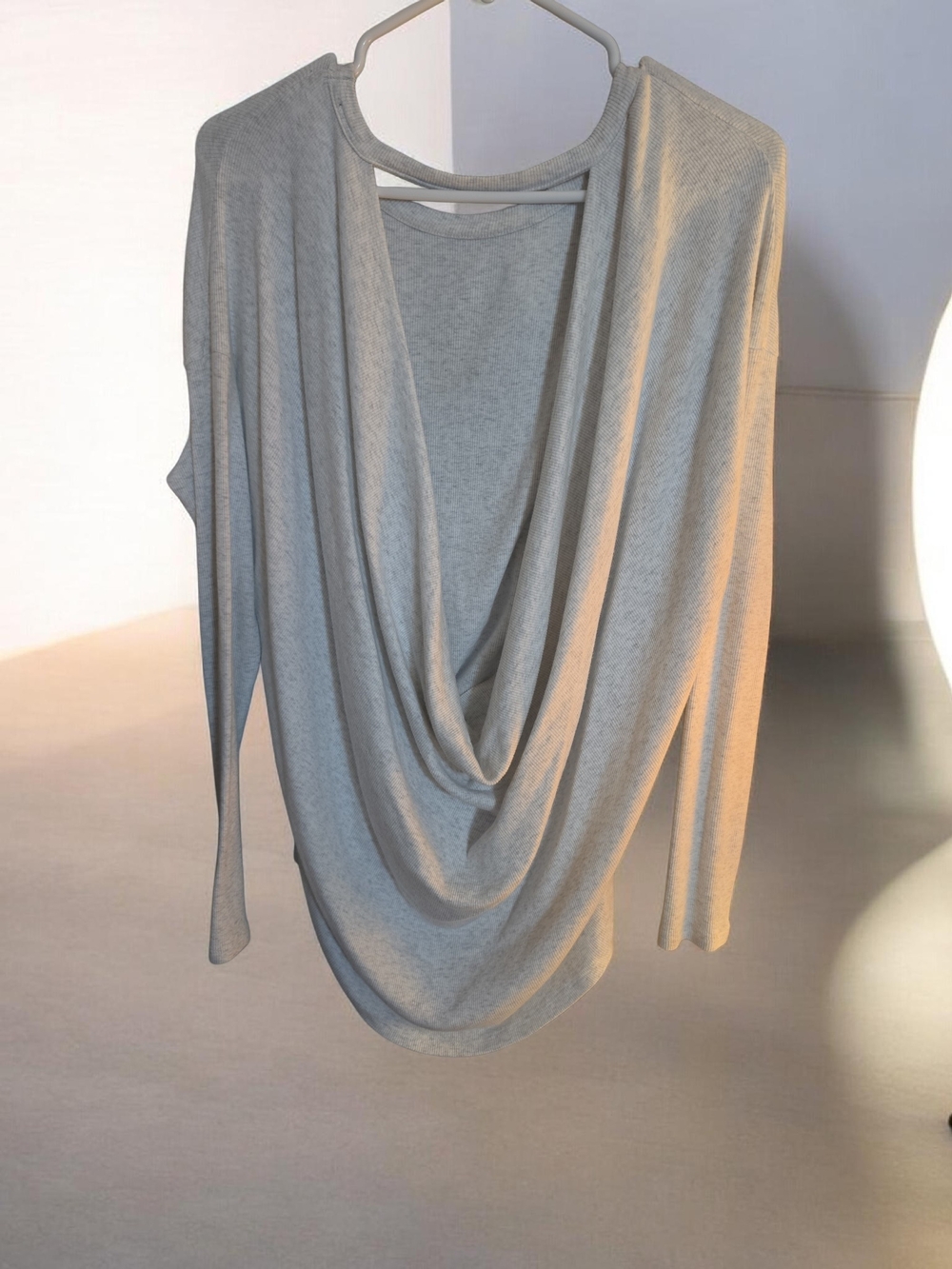 Light Gray Long Sleeve Women's Top - Soft Knit Layering Tee